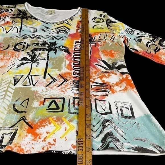 Jess & Jane Tropical Palms Top V-Neck Shirt Rhinestone Art To Wear Size XL - Picture 7 of 10